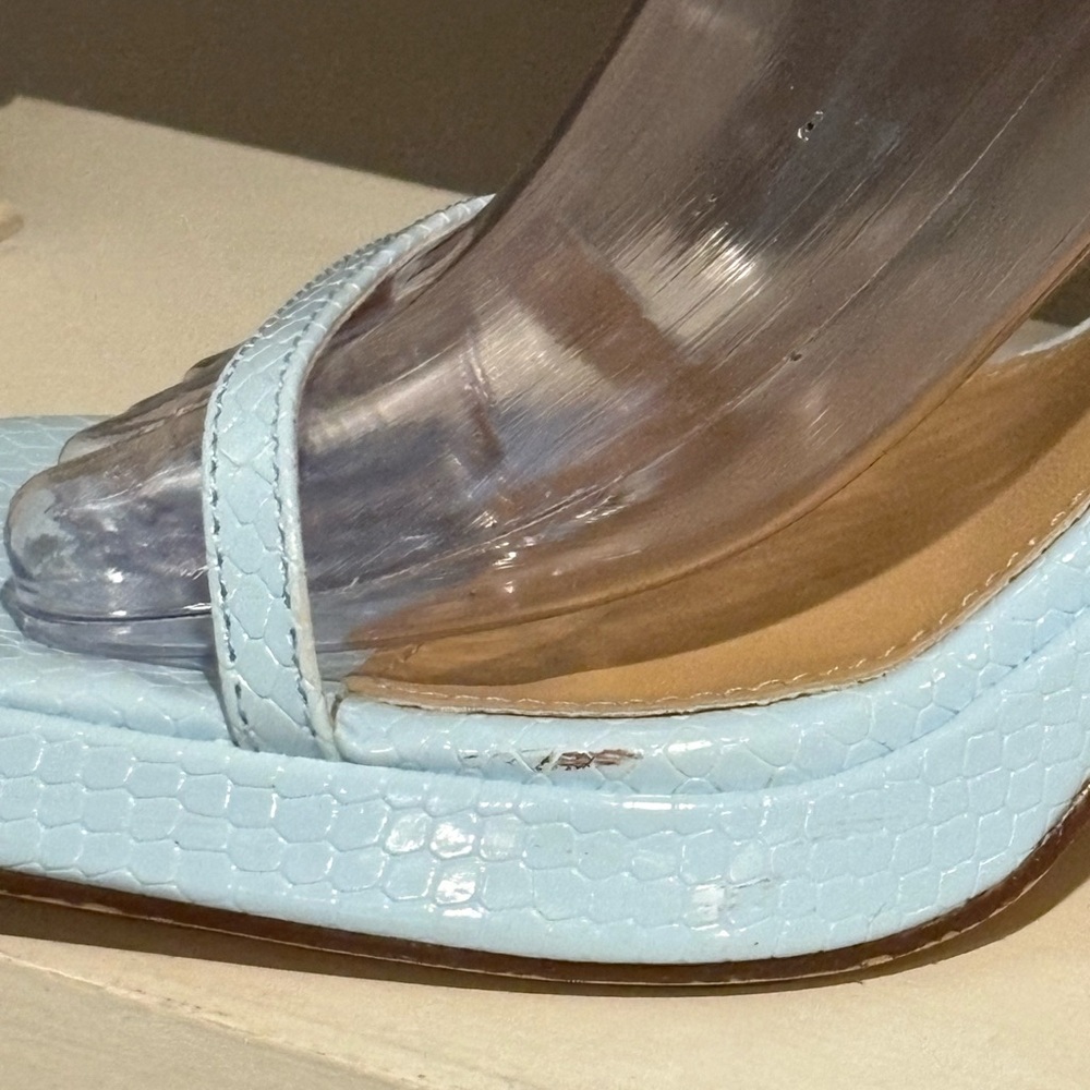 Reitoye Blue Ankle Strap Platform Heeled Square Toe Chunky High Heels Size 8 - Picture 4 of 12